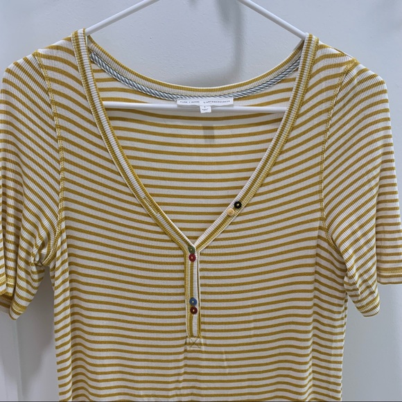 Anthropologie Pure + Good Yellow Striped Henley Button Dress - Picture 4 of 7